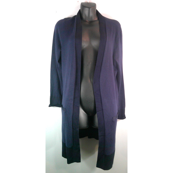 Chico’s Mid Navy Blue Open Cardigan Women's 1 Long Sleeve Open Cardigan Pockets - Picture 1 of 5